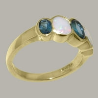 Britanci izrađeni čvrstim zlatnim prstenom od 10k sa prirodnim London Blue Topaz & Opal Womens BAND prsten - Opcije veličine - Veličina 9,75
