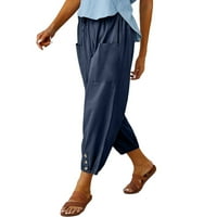 Xmarks Žene Ležerne prilike pamučne posteljine, škare visoke strukske vučne vrećice Capri hlače široke