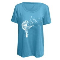 Huaai Womens Casual V izrez Majica s kratkim rukavima Pismo ispis bluza plus veličina Ženske bluze i vrhovi casual blue xxxxxl