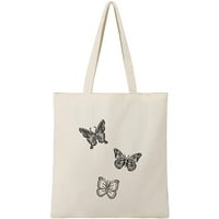 Crni leptiri platnene točke torbe Veliki kapacitet oz estetske tote torbe prijenosno pranje za žene