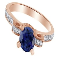 Okrugli rez simulirani plavi safir, bijeli prirodni akcent dijamantski prsten u 10k ružičastog zlata,