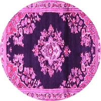 Ahgly Company u zatvorenom okruglom medaljoni ružičaste tradicionalne prostirke, 6 'okruglica