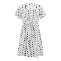 Ženski kratki rukav Polka Dot Print V-izrez elastična strukova zavoj mini haljina Napomena Kupite jednu veličinu veće