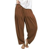 Farstey pamučne pantalone za žene džepovi nacrtaju elastične struine sobe za uređene hlače na plaži