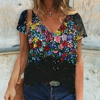 Majice za žene Modni kratki rukav 3D cvjetni tiskani V-izrez The Tee Majica Bluza TEE majica TOP bluza