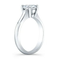 Dame 18K bijeli zlatni klasični zaručni prsten za uključivanje W 1. CT prirodni okrugli sjajni bijeli safirni centar