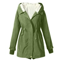 Ženske zimske tople čvrste boje s kapuljačom sa zatvaračem džepova jakna kaput vojska zelena l