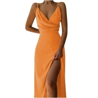 Ženske haljine bez rukava od rukava na vratu Dame dame, komični prsluk duga haljina narandžasta xl