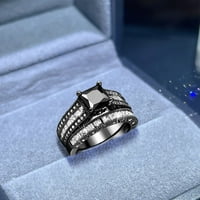 Kvadratna crna bijela boja Kubični cirkonij Bridal zaručnički prsten Full Diamond cirkonia solitaire
