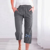 Borniu lane pantalone za žene visoka struka ravna noga ljeto kapri pant lagani elastični struk obrezane
