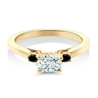 Gem Stone King 0. CT Okruglo nebo Plava Akvamarina Black Diamond 18K žuti pozlaćeni srebrni prsten