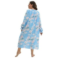 Kućne haljine za žene dugih rukava dvorišna haljina cvjetna print flare rukave pidžama haljina Sky Blue