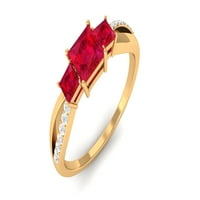 Stvoreno Ruby kameni prsten sa moissine za žene - beskonačni prsten, 14k žuto zlato, US 4.50