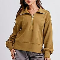 Bigersell Cropped dukseri za ženske četvrtine zip duksele s dugim rukavima rever od pulover košulja