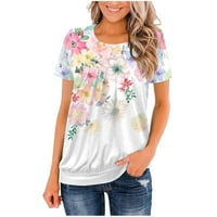Ženske trendsetting vrhove obojene majice cvjetne bluze Crewneck Tees Cosy pamučne tuničke majice kratkih rukava Bež s