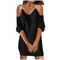 Ljetne haljine za žene Čvrsti V-izrez A-line Mini modne haljine rukava Black XL