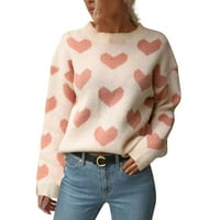 Zimske pletene džemper od srca otisnih dugih rukava pulover bluze elegantne tople žene džemperi džemperi za žene pulover džemper ružičasti s