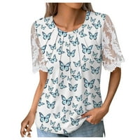 Bluza za apepal za žene Dressy Crewneck Ruffle s kratkim rukavima košulje na plutajuže ležerne majice Ženske vrhove bijele 2xl