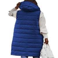 Kapreze ženski kaput bez rukava bez rukava jakna prsluk vest duljine koljena duljina kapuljača s kapuljačom plave 3xl