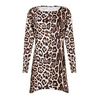 Jesenske haljine za žene ženski proljetni leopard tisak dugih rukava okrugla vrata labava haljina