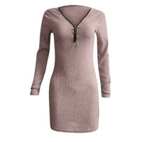 Haljine za žene Himeway Dame Casual Color Wonene suknja sa zatvaračem sa patentnim strukom Pletena haljina na dugim rukavima ružičasta L
