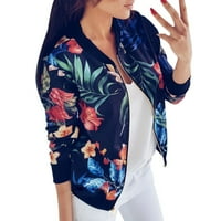Varsity jakna za žene prevelizirani cvjetni print dugih rukava zatvarajući vanjski odjeću