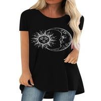 Binpure ženska dugačka majica, sunce i mjesec Ispis kratkih rukava okrugli vrhovi vrata