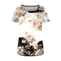 STAMZOD T majice za žene modni ležerni tiskani kvadratni vrat kratkih rukava na vrhu labave bluze čišćenje