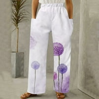 Žene proljeće i ljetne casual cvjetne pantalone za odmor džep široke hlače za noge ljubičaste m
