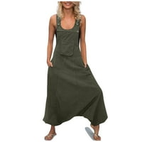 Cuoff Tumpsuits za žene Yoga Lood Wide noga hlače Solidni boju Suspenderi za Romper Army Green L