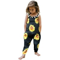 Djevojka za mališane ljetne odjeće Toddler Baby Girl Moumsuits Ljetno cvijeće Štamparija za remenje Romper hlače sa džepovima crna 1 godina