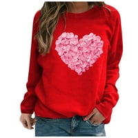 Štednja ružičasta Ljubav Heart Ispiši Valentines Dnevne majice za žene Ležerne prilike s dugim rukavima