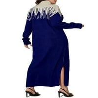 Ženski džemper plus veličine haljine kraljevske plave elegantne boje blok s visokim vratom null dugih