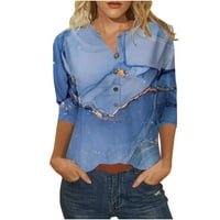 Entyinea Žene Ljetni vrhovi tiskani v izrez za rubene bluze za bluze plave s