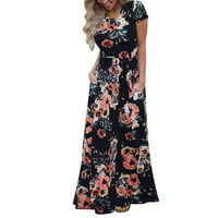 Miayilima Maxi haljine za žene Ležerne prilike cvjetne tiskane haljine posade kratkih rukava Maxi haljina
