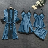 Pitauce Womens Satin Silk pidžama, čipke TRIM CAMI TOPS Shorts Nightgown s robe mekom pj set seksi donje
