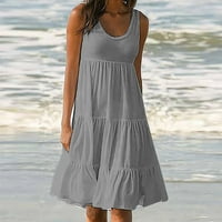 Cotonie Womens Ljetna haljina bez rukava A-line za okrugli vrat mini haljina pune boje labavi kratki