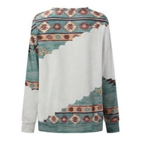 Košulje s dugim rukavima za žene Crew Crt Comfy dukseri Etnički print Tunika Labavi vintage pulover