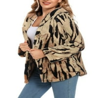 Beiwei Dame Loose Duge dukseve Leopard Ispis Jednoj grudi Fuzzy jakna od runa Ženska kapuljača Plutni kaput Leopard Print-a m