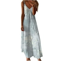 Lenago haljine za žene plus veličine Ljeto casual tisak V-izrez bez rukava bez rukava Boho Party Maxi