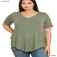 Zenana Women & Plus Luxe Rayon kratki rukav V-izrez HI-Low Hem casual majica