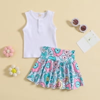 Djevojke za dijete Set Summer New Beale Bealesiless Ribded Solid Collect The Flower Print Outfit Outfits