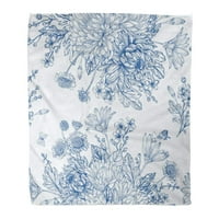 Bacanje pokrivača toplo ugodno ispis flanela prekrasnog vintage sa buketima plavog cvijeća Vrtne asteres