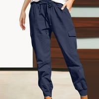 Ženske hlače sa visokim strukom Hlače udobne široke nogu Joggers hlače sa džepovima mornarice s