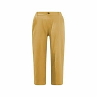 Posteljine Capri hlače za žene Ležerne prilike za ljeto Karakteristike Elastični visoki struk ravne hlače za noge Lounge Hlače, žute, l