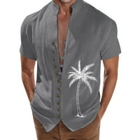 Fsqjgq muške havajske košulje kratkih rukava Ispiši tropska majica na plaži Ljeto labavo casual gumb dolje majice sive m