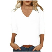 Sleeve V-izrez Solid Ispiši labavi Basic Bluze Posteljine za žene Bijela veličine 2xl