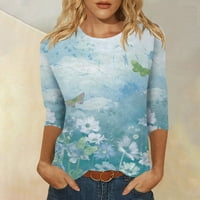 Ženska bijela košulja V Majice za rukave izreza Ispis LACE casual bluza Labavi rad Tunika vrhova kratka