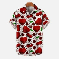 Valentinene majice za muškarce Lapl dugme Down Love Heart Print kratkih rukava Ležerna labava fit bluza