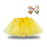 Tking Fashion Kids Girls Party Dance Balet Kostim Splice Star Sequin Tulle Suknja + Bow Fripes Yellow